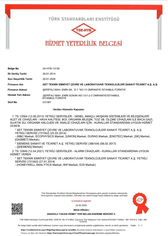 2025 TSE HİZMET YETERLİLİK SERTİFİKASI