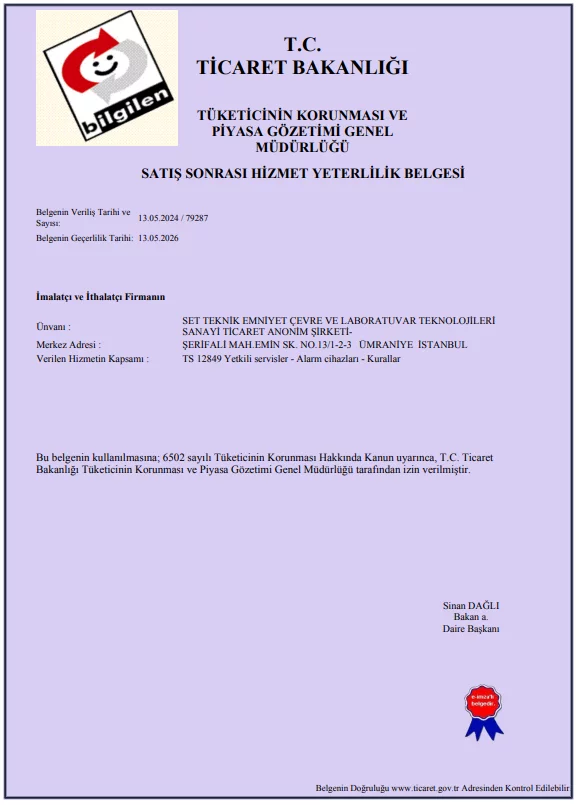 SATIŞ SONRASI HİZMET YETERLİLİK BELGESİ