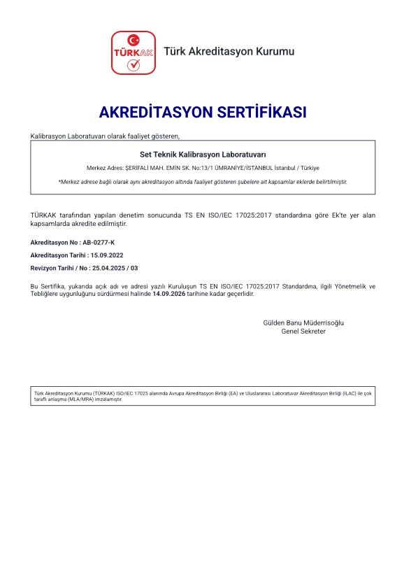 TÜRKAK AKREDİTASYON SERTİFİKASI